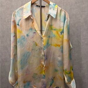 Zara Pastel Watercolor Button-Down Shirt